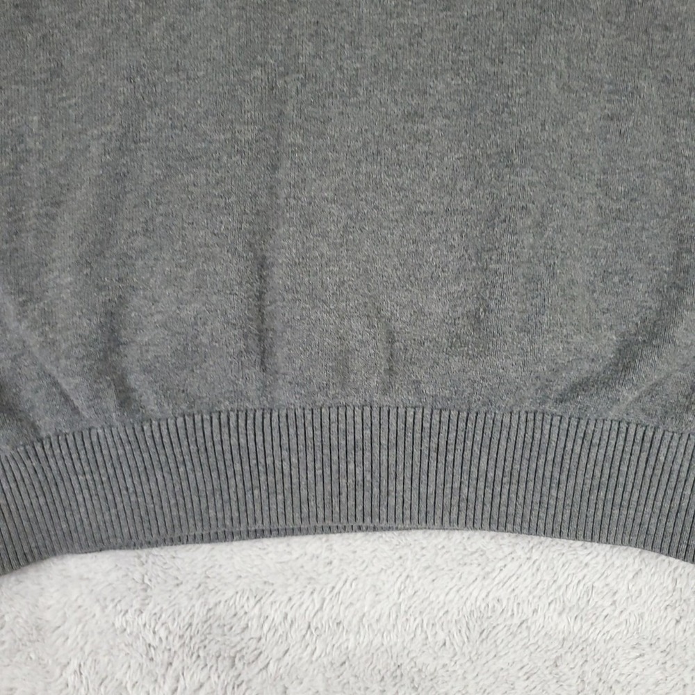 IZOD Mens XL Gray Quarter Button Mock Neck Sweater Navy Trim Preppy Grandpacore - Picture 11 of 14
